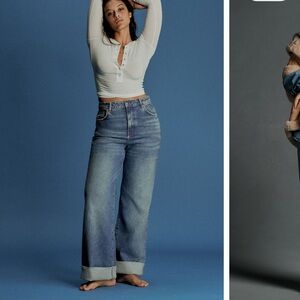 Anthropologie Pilcro Austyn High Rise Cuffed Wide Leg Jeans